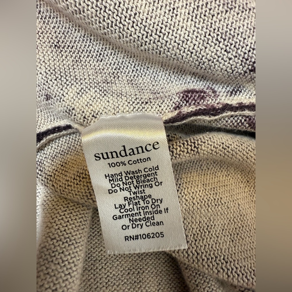 Sundance Glissade Plum V-Neck Print Sweater 100% Cotton Size Medium - Picture 5 of 6